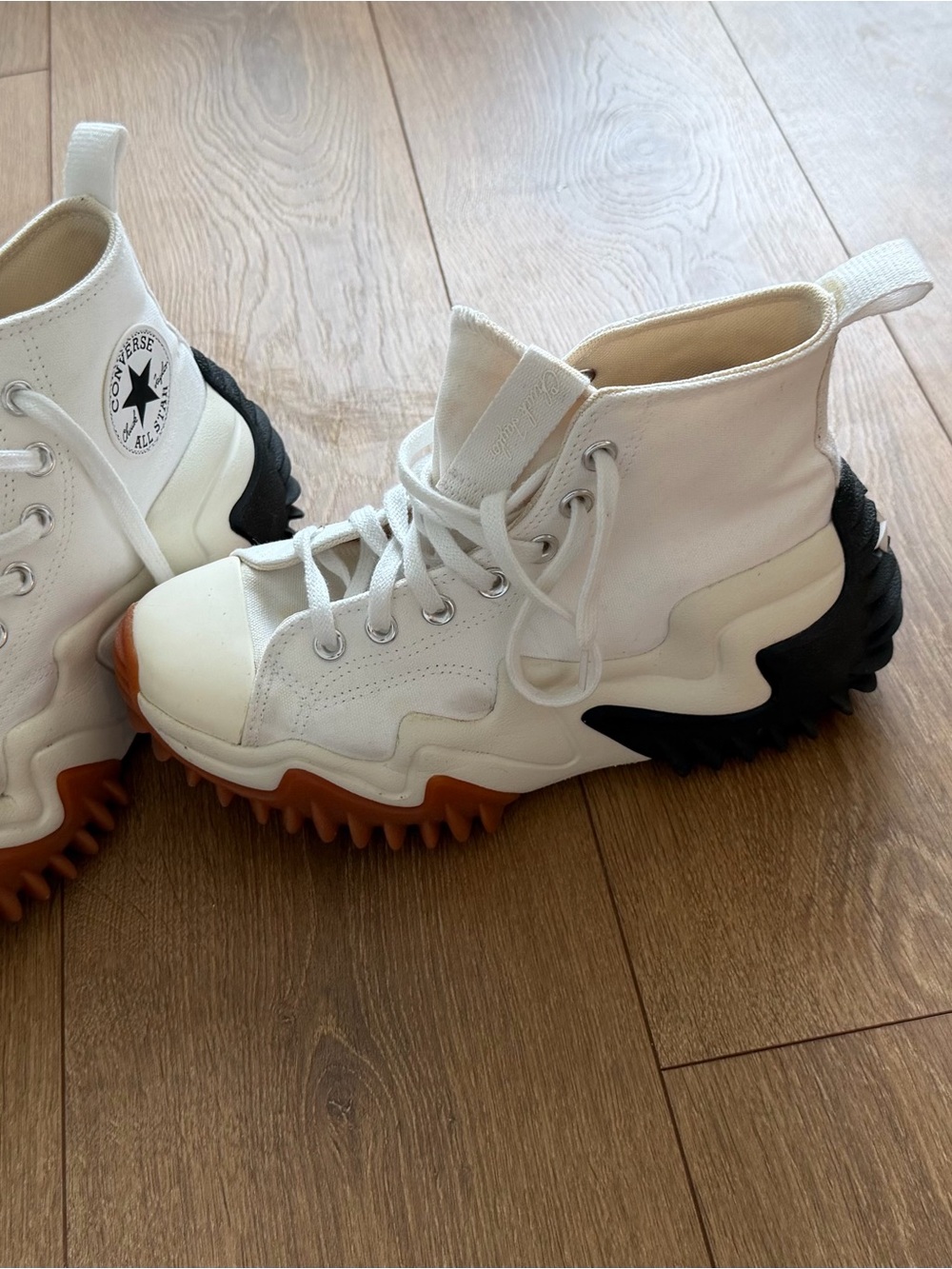 Converse White High Top Sneakers with Black & Brown Sole - Picture 2 of 5
